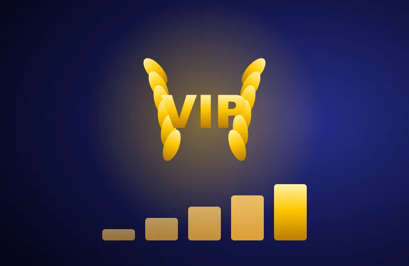 Klub VIP Cazeus Złoty wieniec z napisem VIP i pięć poziomów Klubu VIP Cazeus