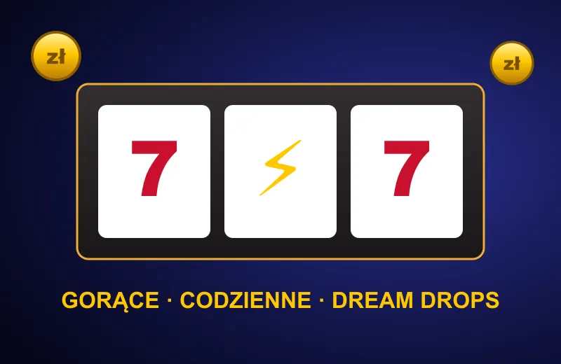 Sloty i jackpoty Cazeus Bębny slotu z błyskawicą i napisem Gorące, Codzienne, Dream Drops – jackpoty Cazeus casino online